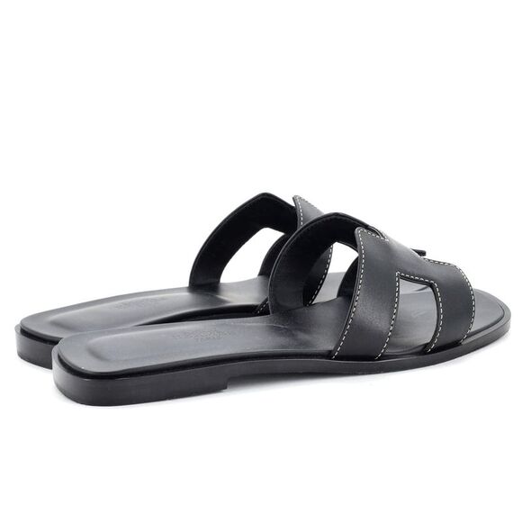 Hermes Women's Oran Sandals Leather Black - Picture 3 of 4
